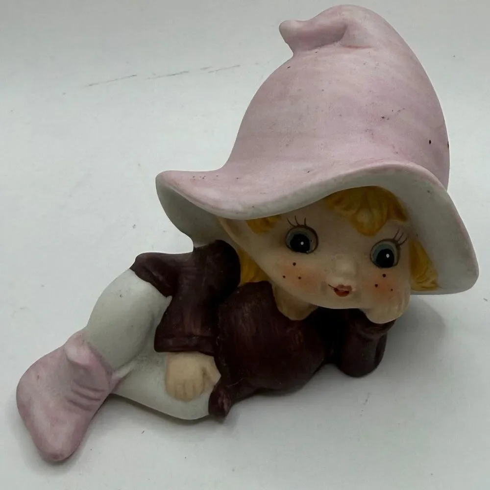 Vintage Homco Pink Elf Pixie Porcelain Figurine 5213 Home Interiors Decor Collec